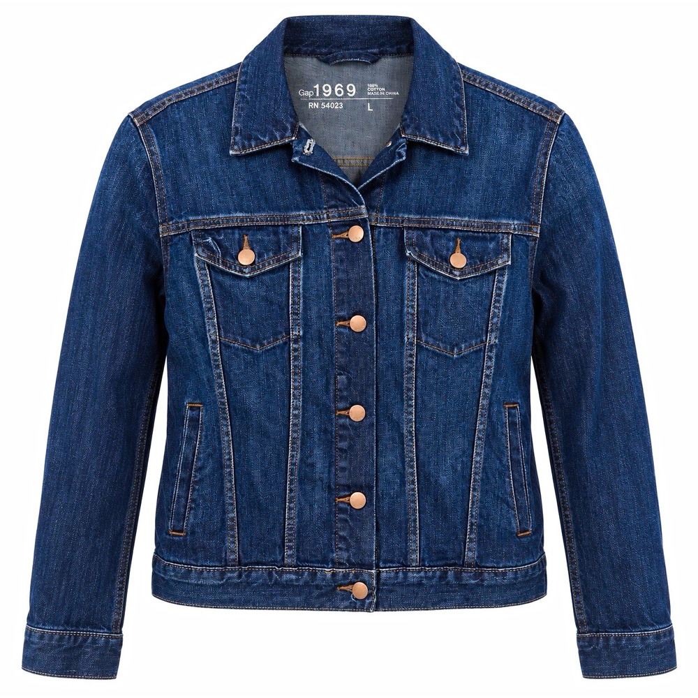 Gap 1969 Women's Blue Denim Jacket Button Front Pockets Long Sleeve Dark Wash L